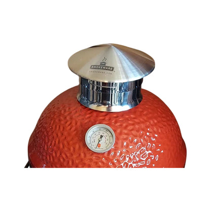 Side angle view of a Smokeware Cap on a Kamado Joe Joe Junior grill.