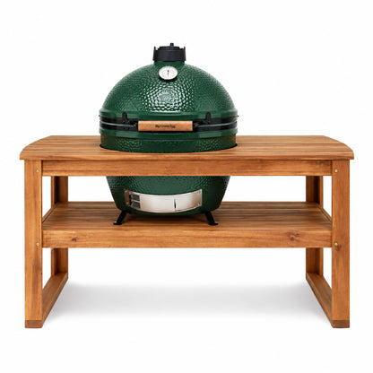 XL Big Green Egg setup in an Acacia Table with Table Nest.