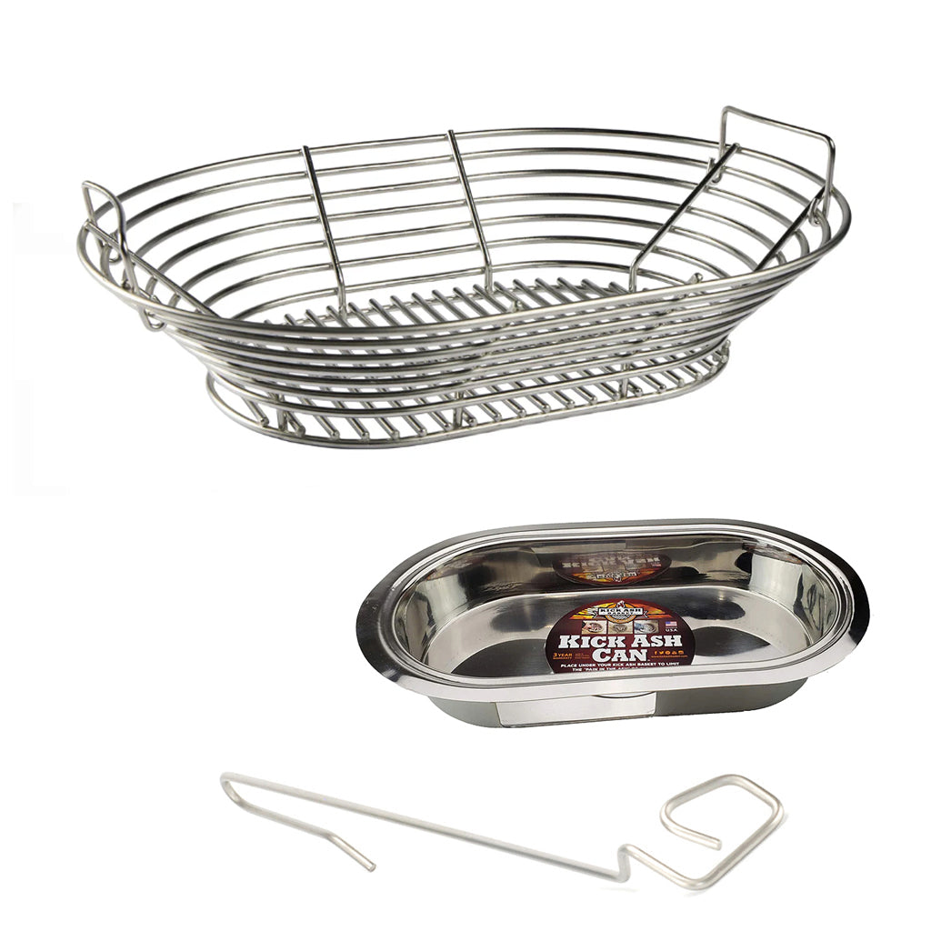 XL Oval Kick Ash Basket, Kick Ash Can and Free CGS Lump Rake for the Primo XL Oval Kamado.
