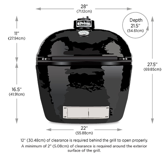 Spec sheet for the Primo Grill's XL Oval kamado grill. 