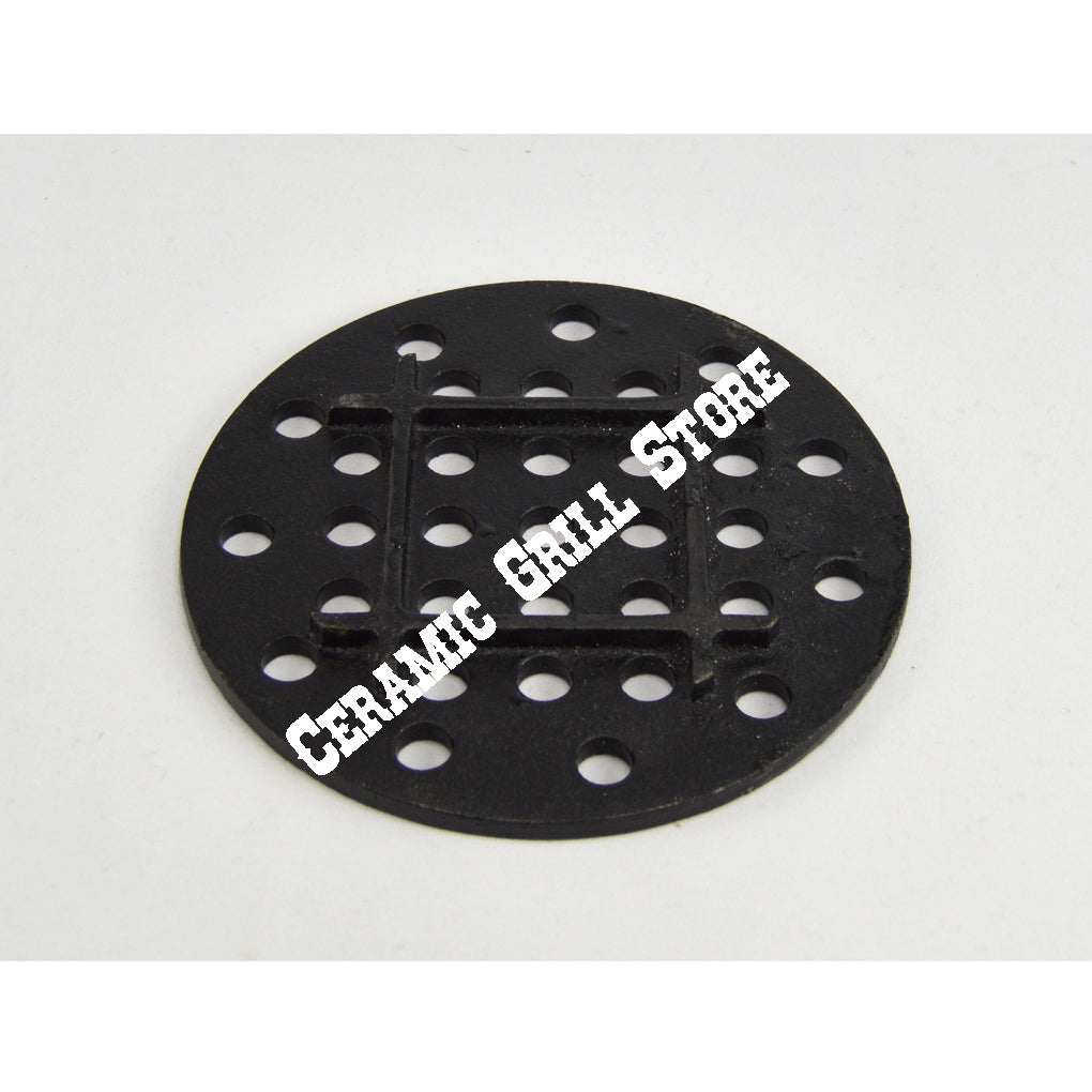 Top down view of the Primo Kamado Round cast iron charcoal lump grate.