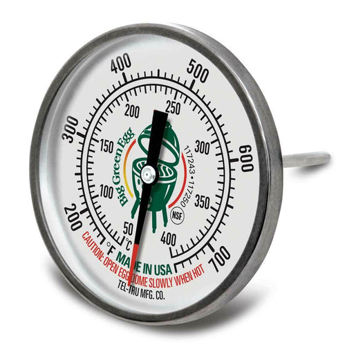 Big 3" Dome Thermometer for Big Green EGG Medium, Large, XL and 2XL kamado grills. Big Green EGG Thermometer temperature range is up to 700°F.  Big Green EGG Thermometer is a Tel-Tru Mfg product. 