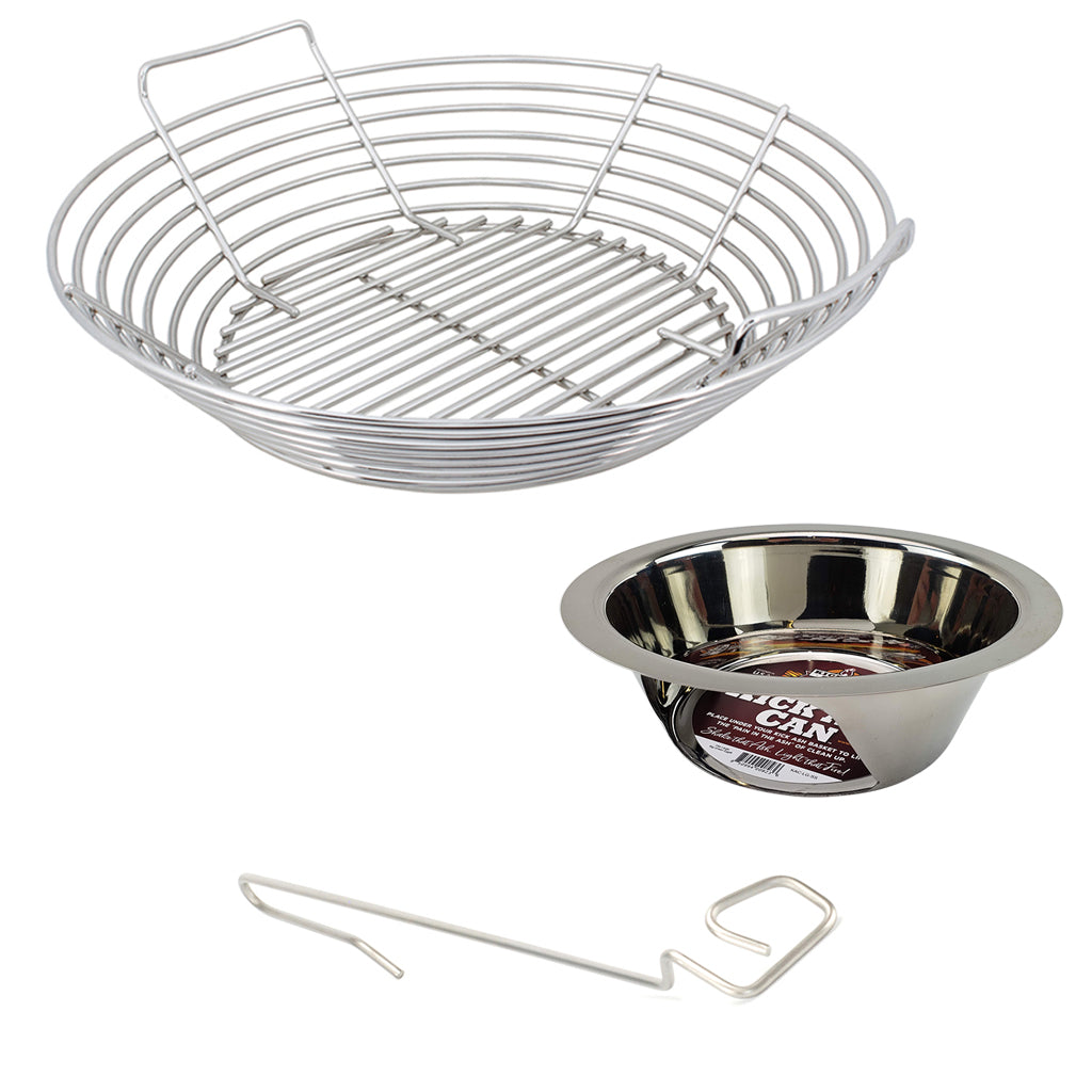 Big Joe Kick Ash Basket and Ash Can for Kamado Joe Big Joe grill. Free CGS Lump Rake included.