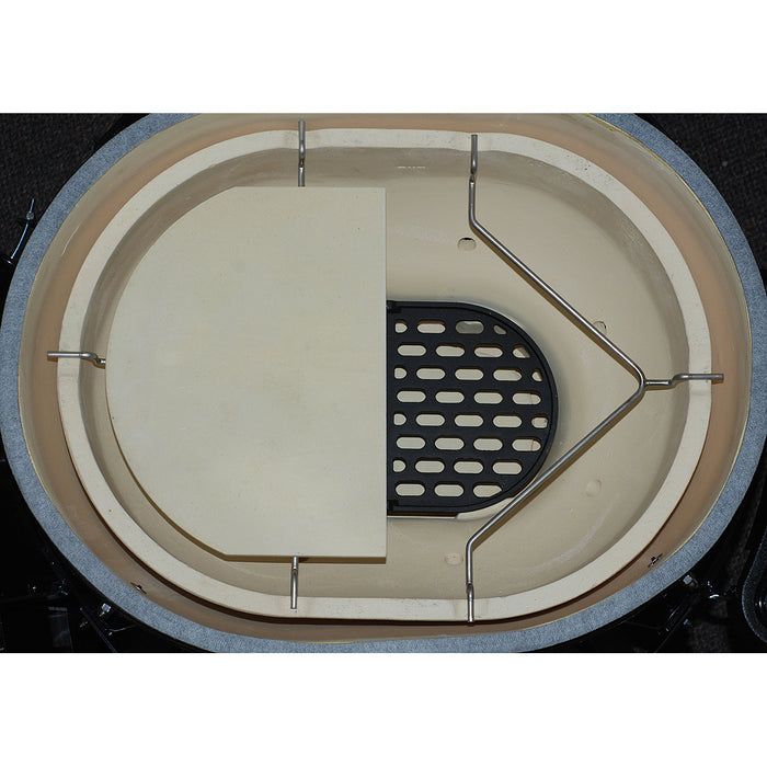 ceramic grill store's deflector racks for primo xl and large oval grills, set up in xl primo  with one deflector plate.