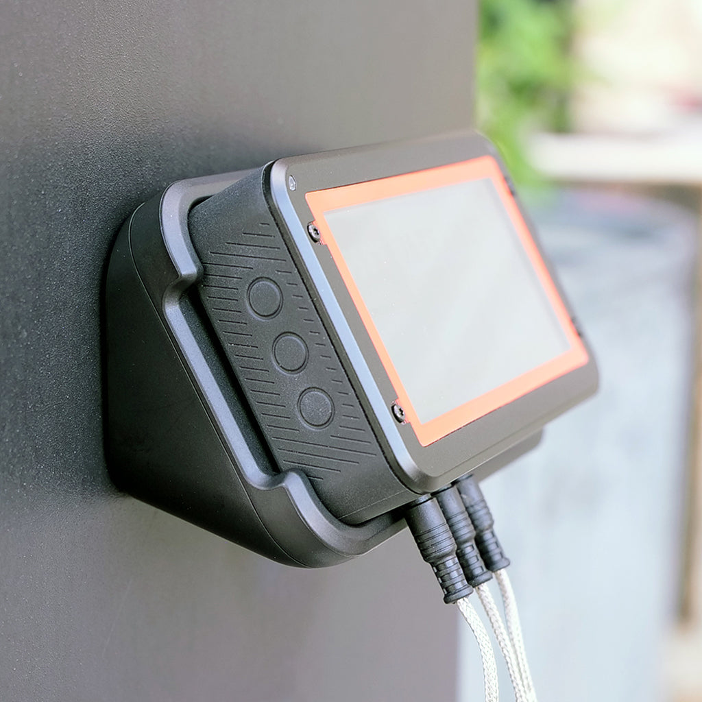 Side view showing how the magnetic base can hold vertically the Drive 2 Controller. Using the magnet to hold base on metal.