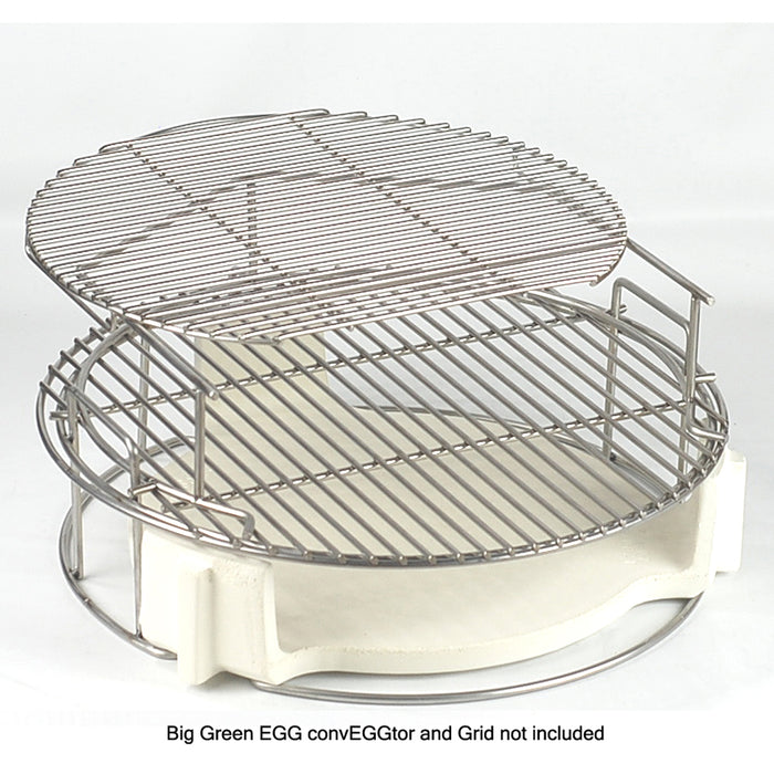 Large Big Green EGG PSWoo Expander kit with PSWoo ConvEGGtor Basket, PSWoo Extender and 16" Sliding D Grid.  Large Big Green EGG  ConvEGGtor and cooking grid shown are not included in the PSWoo Expander kit