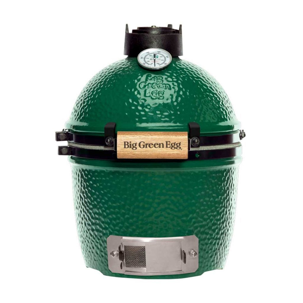 Front view of the Mini Big Green EGG kamado grill. 