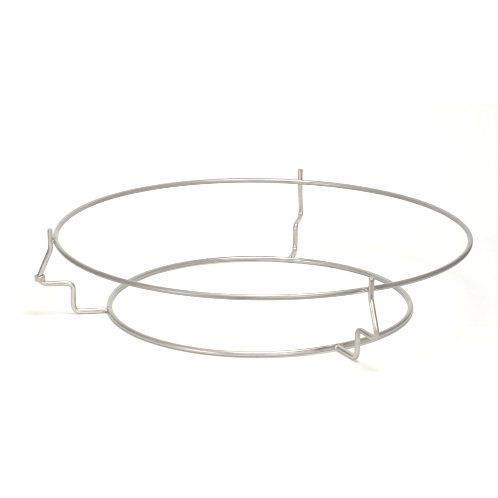 Side angle view of the Ceramic Grill Store Woo with three support legs, featuring a large upper cooking ring and smaller lower ring. Designed to fit the Pit Boss 24 Kamado grill for raised direct or indirect cooking setups.