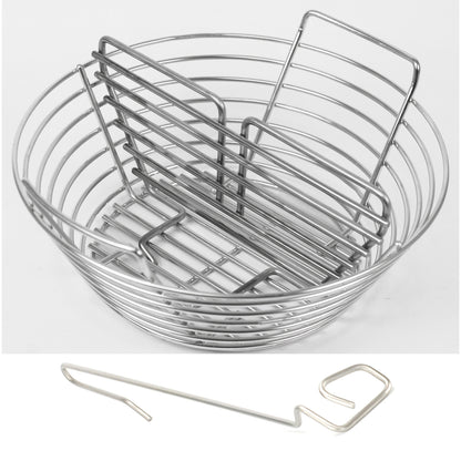Kick Ash Basket with CGS Basket Divider for Primo Grills Round Kamado. Basket comes with Free CGS Lump Rake.